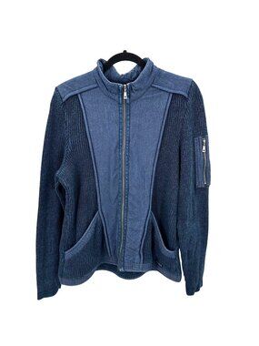 Vintage Blue Willis Denim Cotton Zip Up Pockets Danish Design Sweater Jacket XL